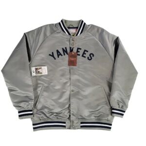 Mitchell & Ness MLB New York Yankees Lightweight Satin Jacket Grey/Blue Sz Small
